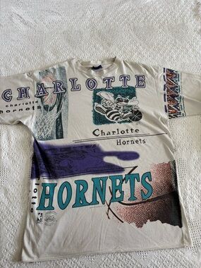 Charlotte Hornets Vintage 90s Magic Johnson T Size Mens Large XL NBA AOP Rare